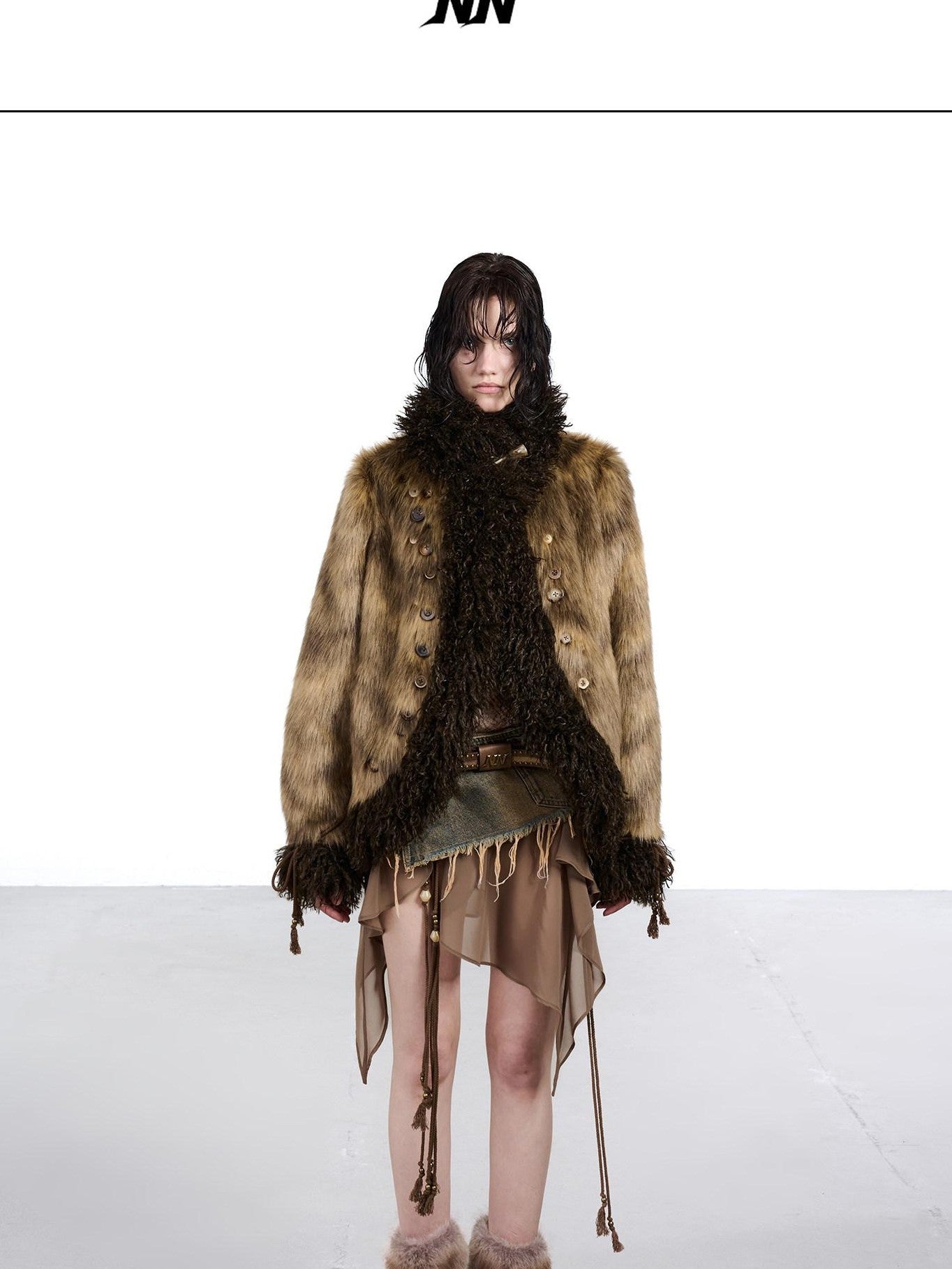 NORTH NODE Faux Fur Patchwork Handmade Buttons Lapel Women&