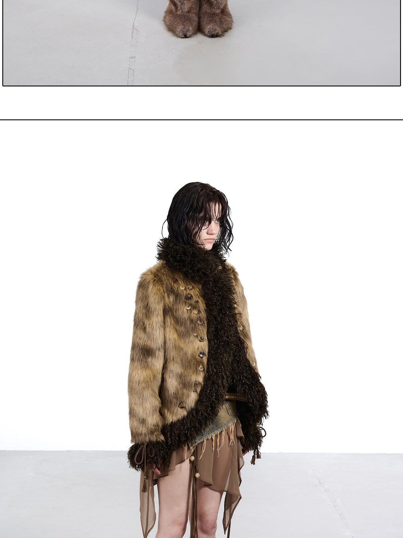 NORTH NODE Faux Fur Patchwork Handmade Buttons Lapel Women&