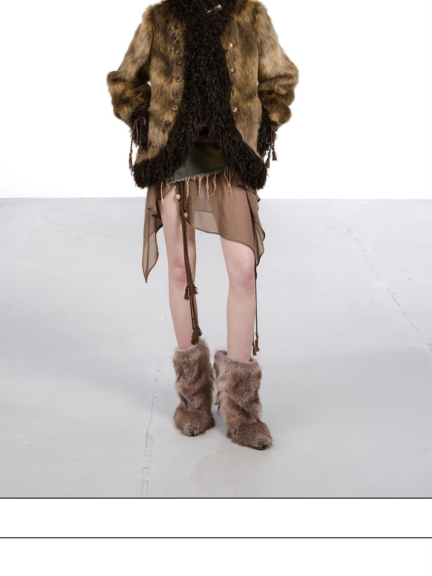 NORTH NODE Faux Fur Patchwork Handmade Buttons Lapel Women&