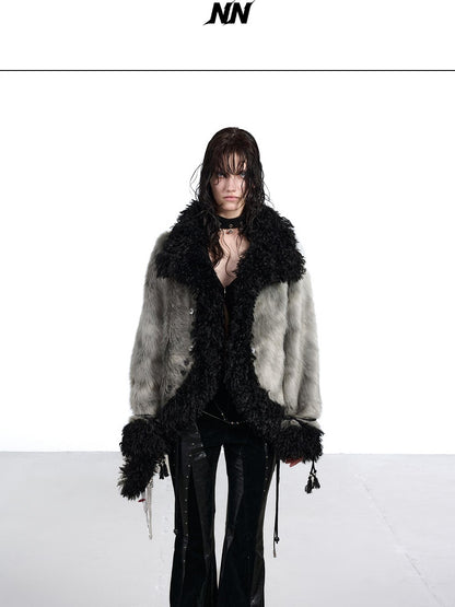 NORTH NODE Faux Fur Patchwork Handmade Buttons Lapel Women&