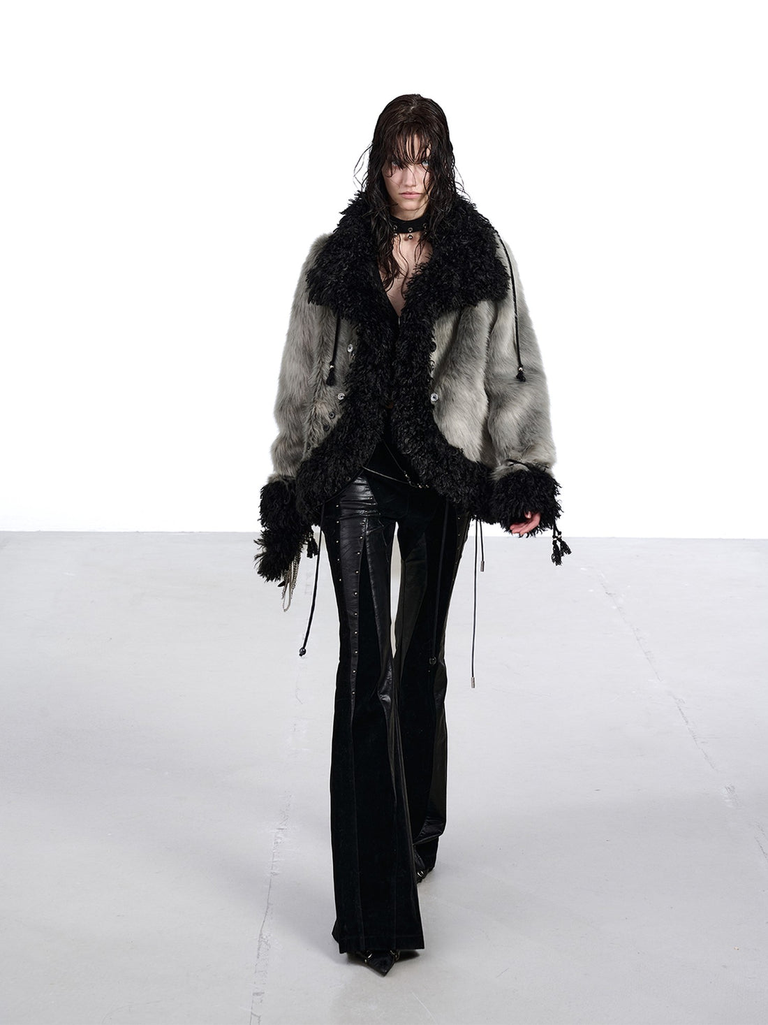 NORTH NODE Faux Fur Patchwork Handmade Buttons Lapel Women&