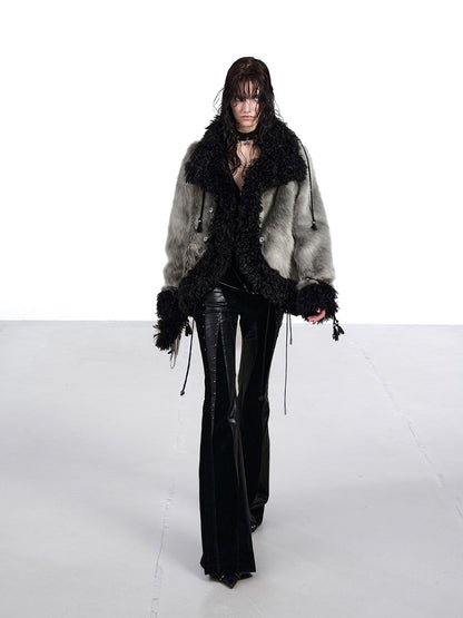 NORTH NODE Faux Fur Patchwork Handmade Buttons Lapel Women&