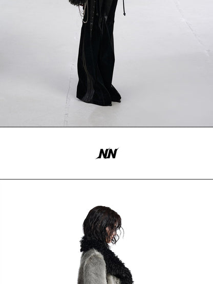 NORTH NODE Faux Fur Patchwork Handmade Buttons Lapel Women&