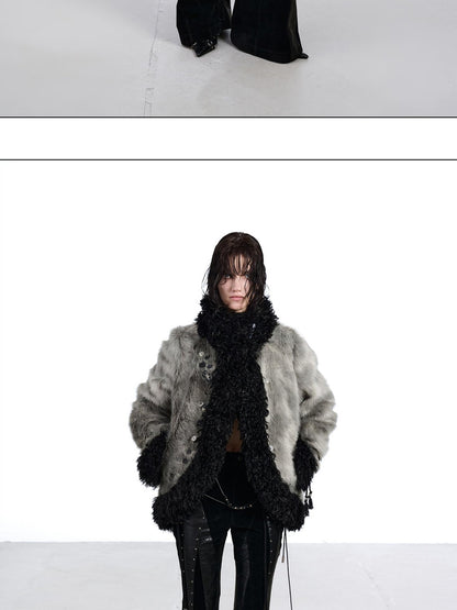NORTH NODE Faux Fur Patchwork Handmade Buttons Lapel Women&