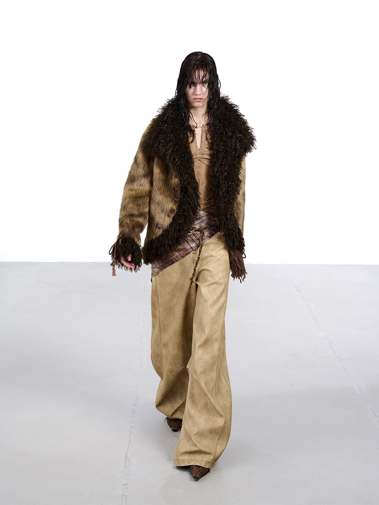 NORTH NODE Faux Fur Patchwork Handmade Buttons Lapel Women&
