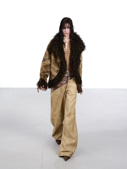 NORTH NODE Faux Fur Patchwork Handmade Buttons Lapel Women&