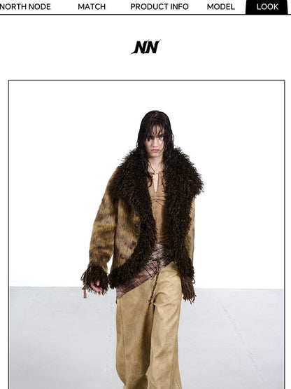 NORTH NODE Faux Fur Patchwork Handmade Buttons Lapel Women&