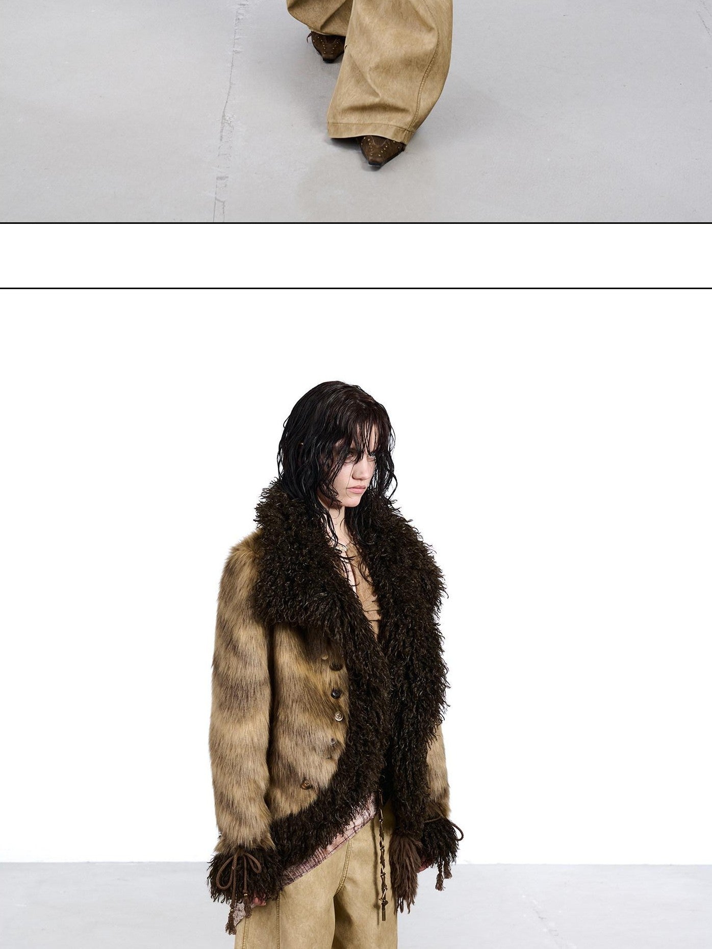 NORTH NODE Faux Fur Patchwork Handmade Buttons Lapel Women&