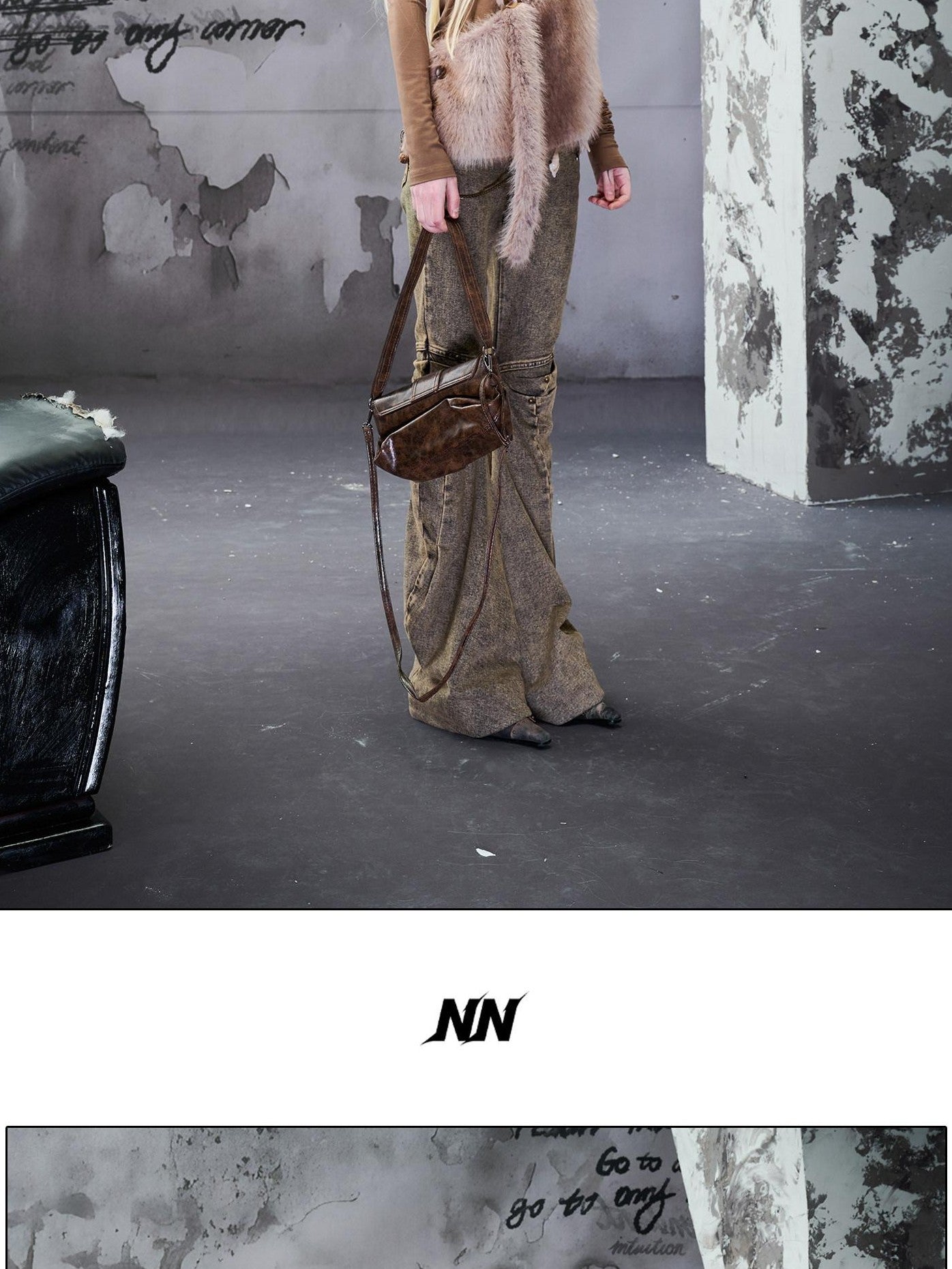 NORTH NODE Faux Fur Patchwork One Shoulder Punk Women&