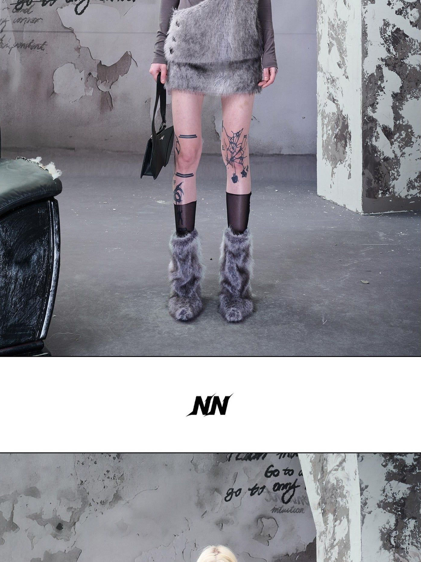 NORTH NODE Faux Fur Patchwork One Shoulder Punk Women&