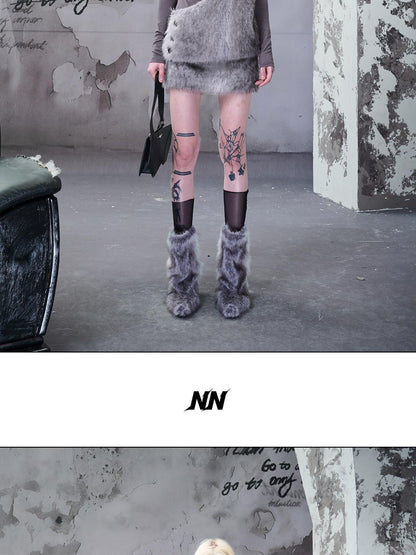 NORTH NODE Faux Fur Patchwork One Shoulder Punk Women&