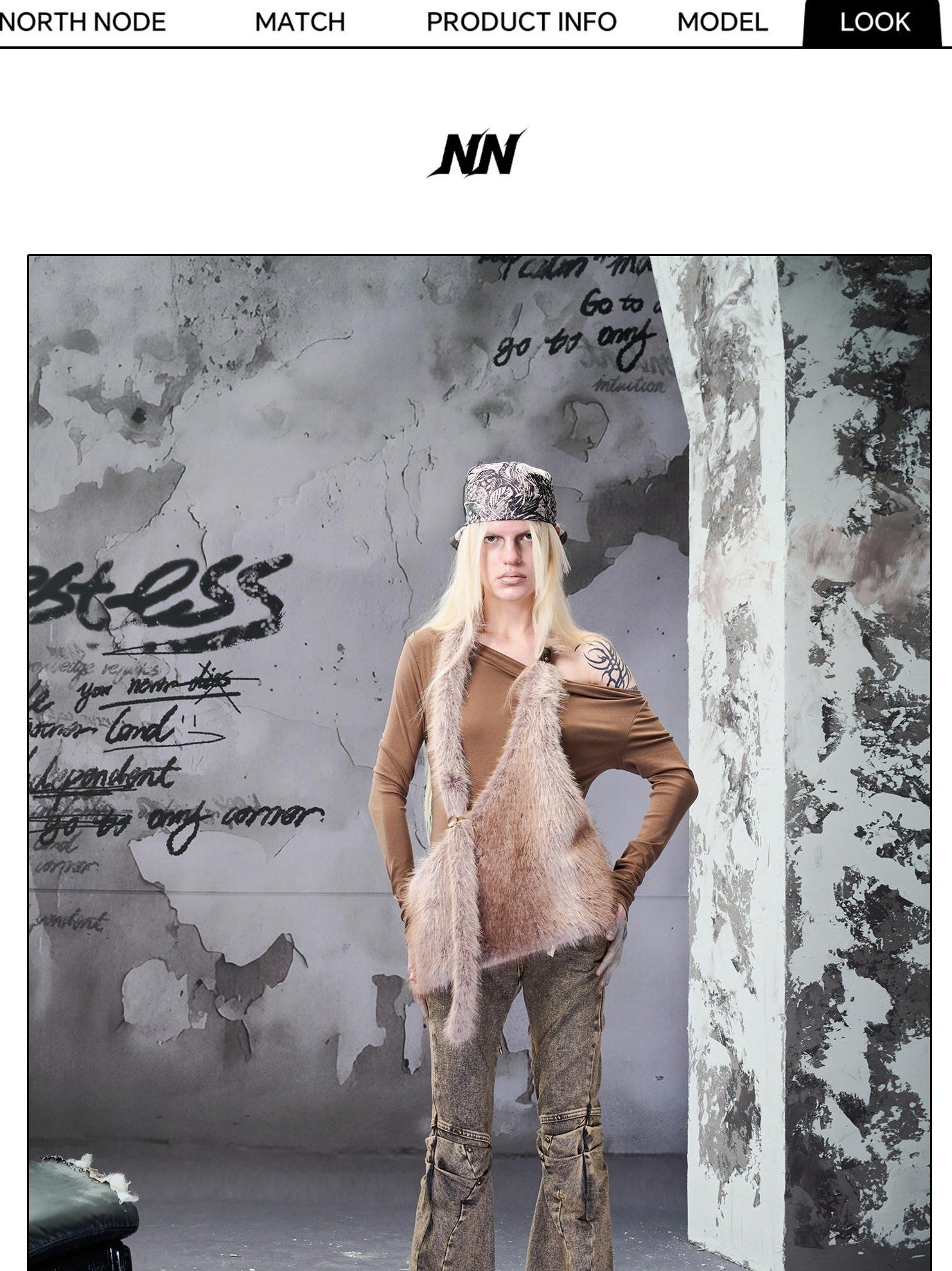 NORTH NODE Faux Fur Patchwork One Shoulder Punk Women&