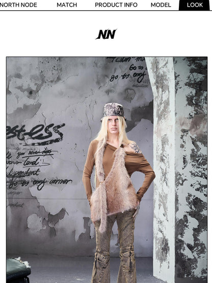 NORTH NODE Faux Fur Patchwork One Shoulder Punk Women&