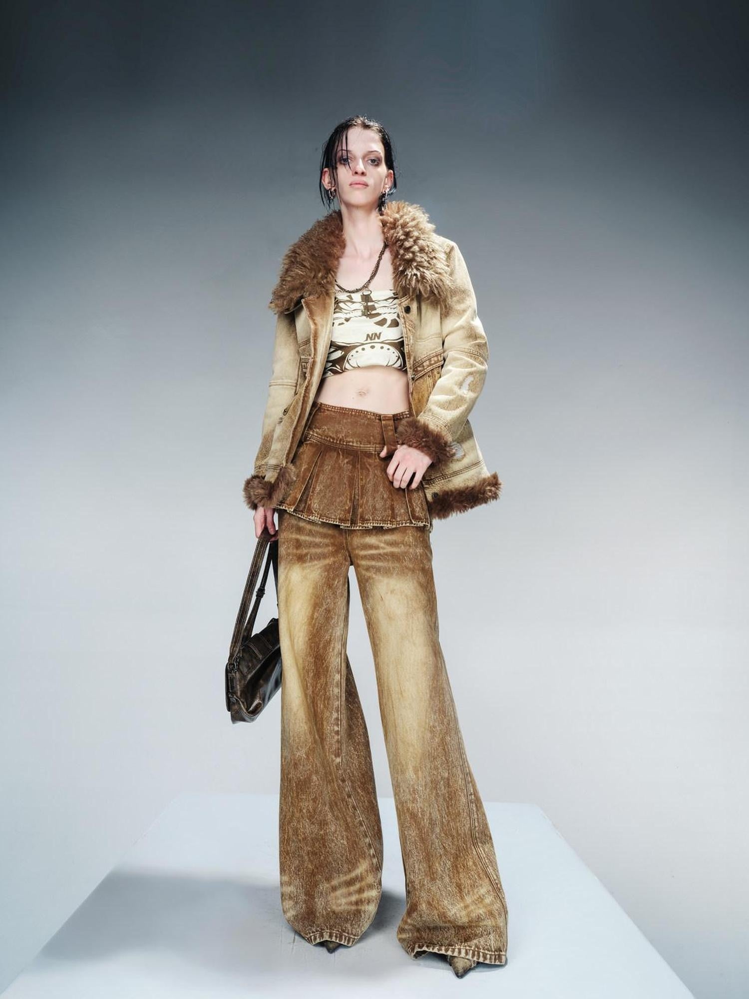NORTH NODE Faux Fur Patchwork Quilted Slim Women&