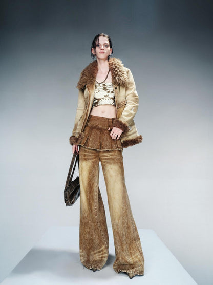 NORTH NODE Faux Fur Patchwork Quilted Slim Women&