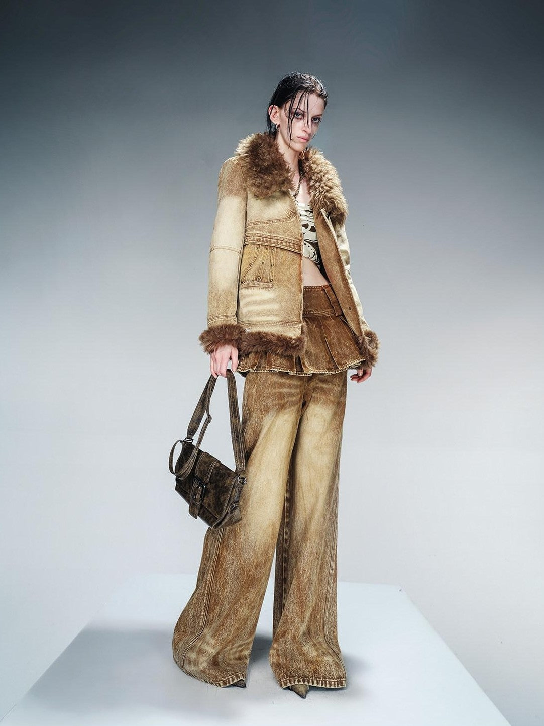 NORTH NODE Faux Fur Patchwork Quilted Slim Women&