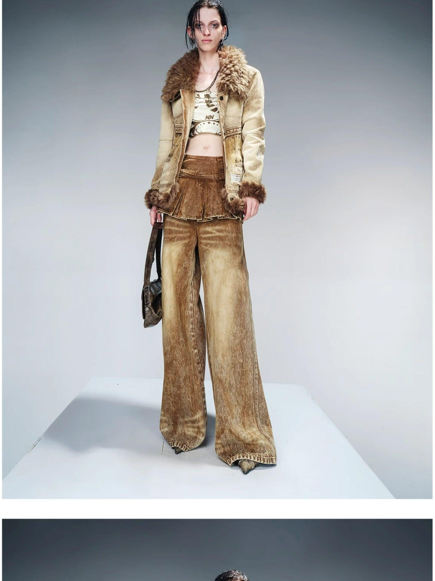 NORTH NODE Faux Fur Patchwork Quilted Slim Women&