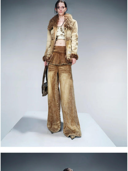 NORTH NODE Faux Fur Patchwork Quilted Slim Women&