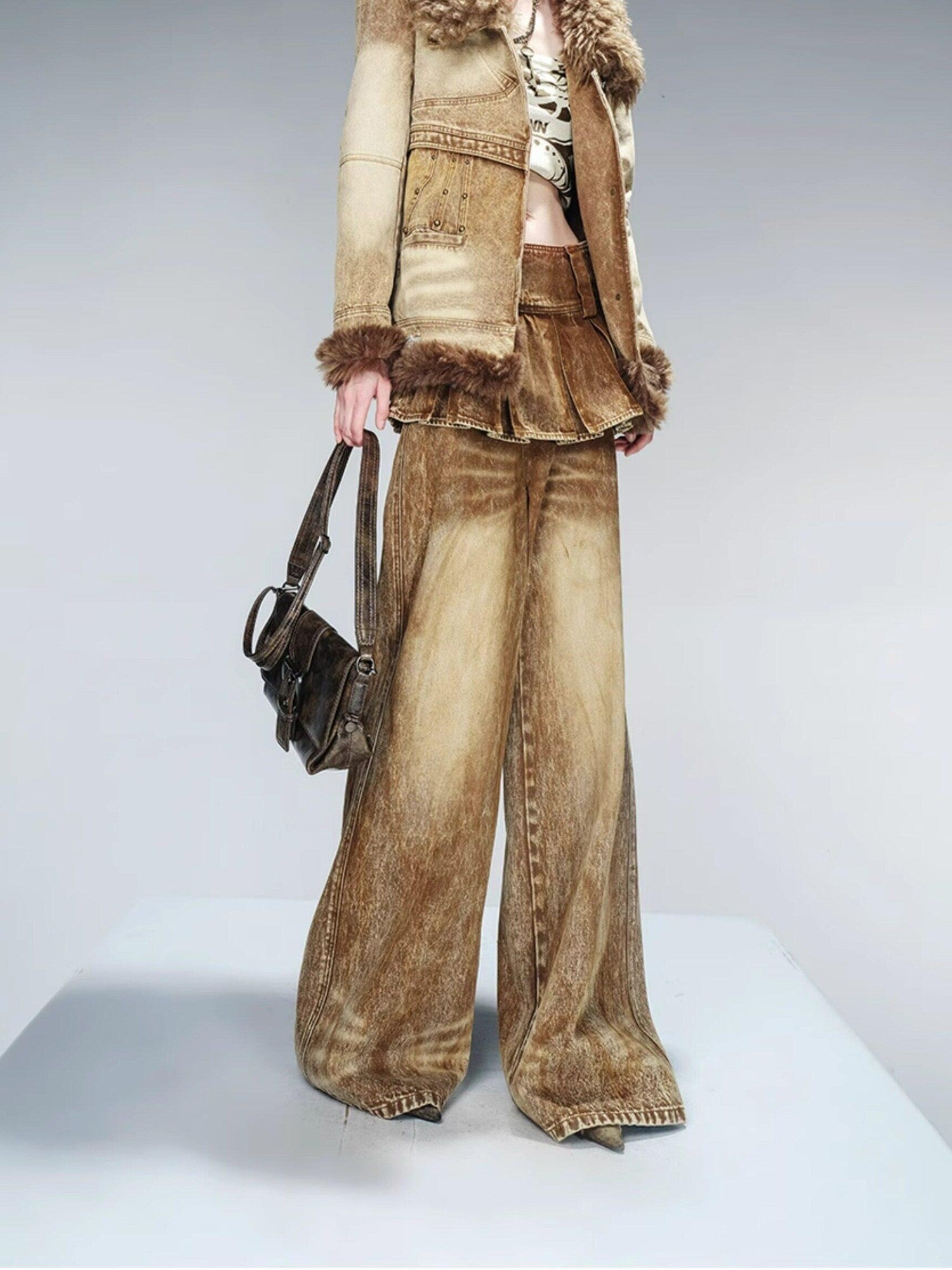 NORTH NODE Faux Fur Patchwork Quilted Slim Women&