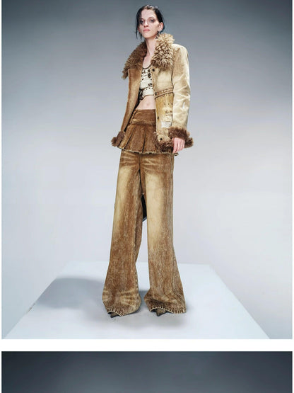 NORTH NODE Faux Fur Patchwork Quilted Slim Women&