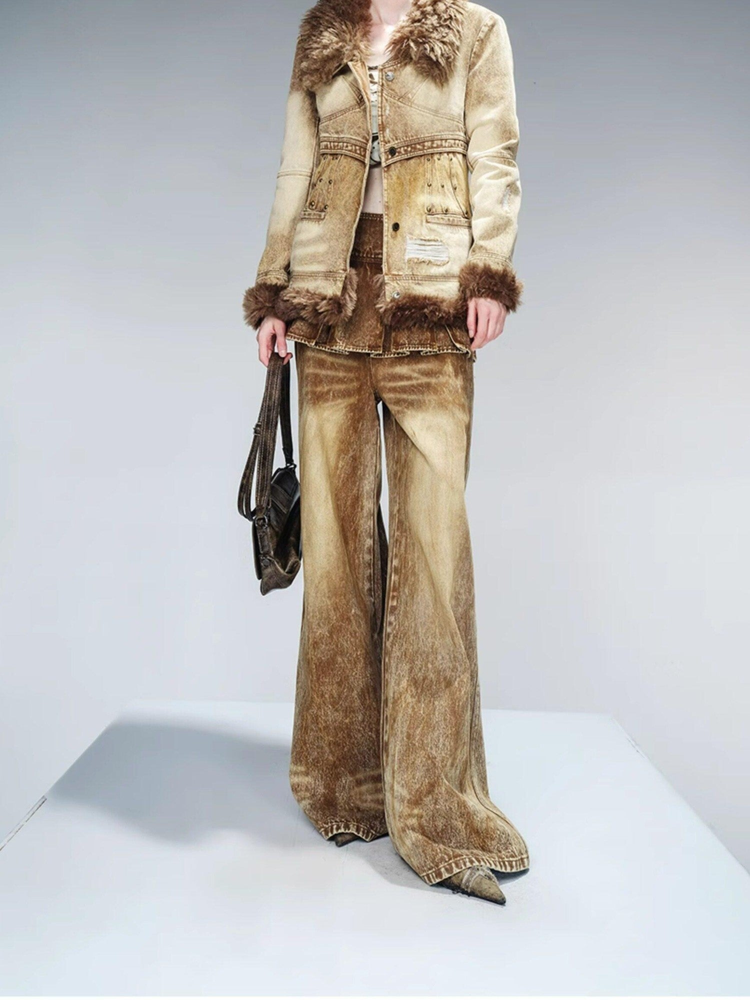NORTH NODE Faux Fur Patchwork Quilted Slim Women&