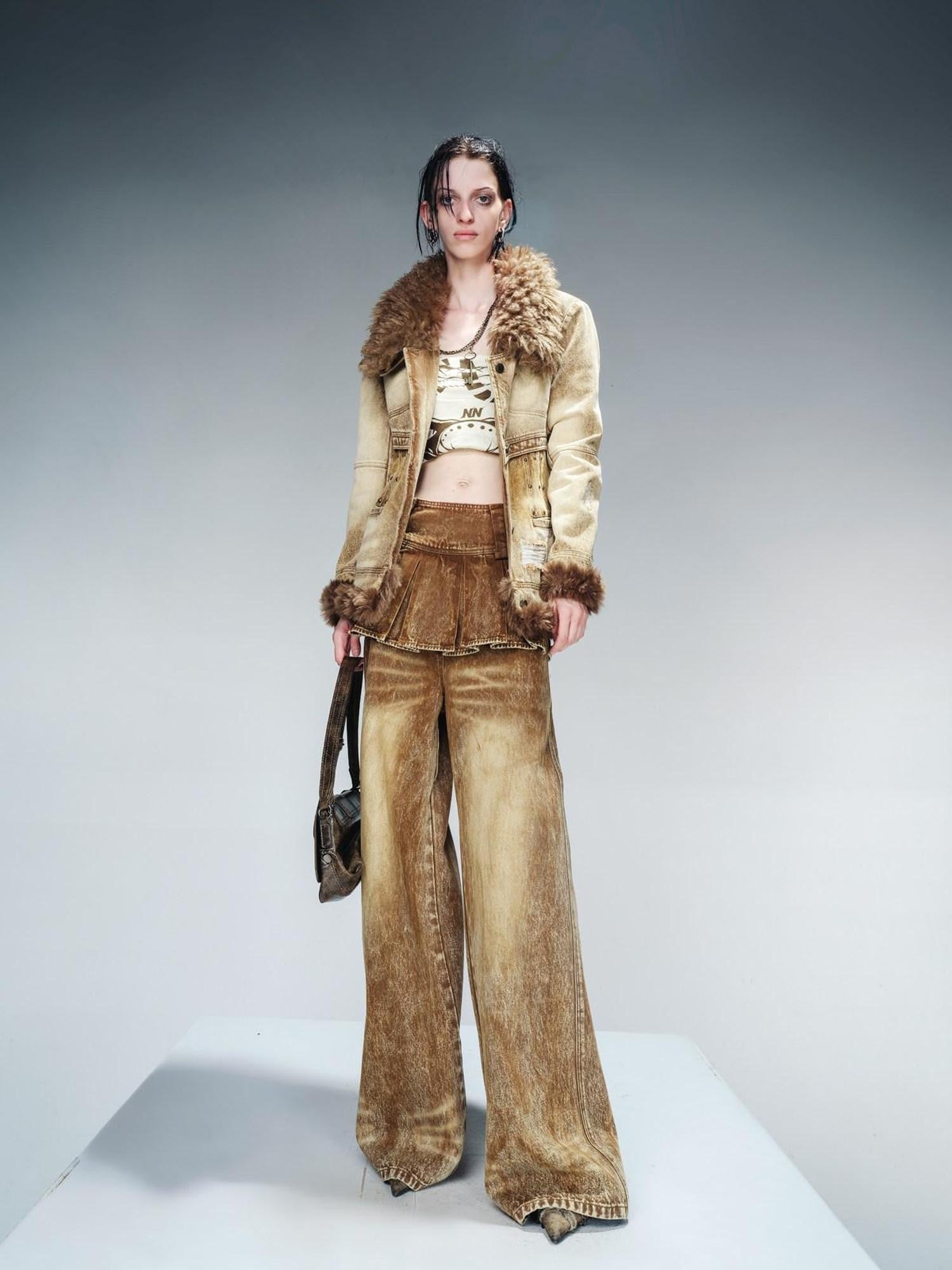 NORTH NODE Faux Fur Patchwork Quilted Slim Women&