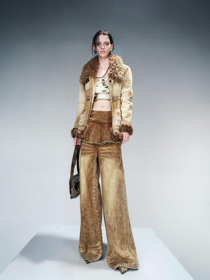 NORTH NODE Faux Fur Patchwork Quilted Slim Women&