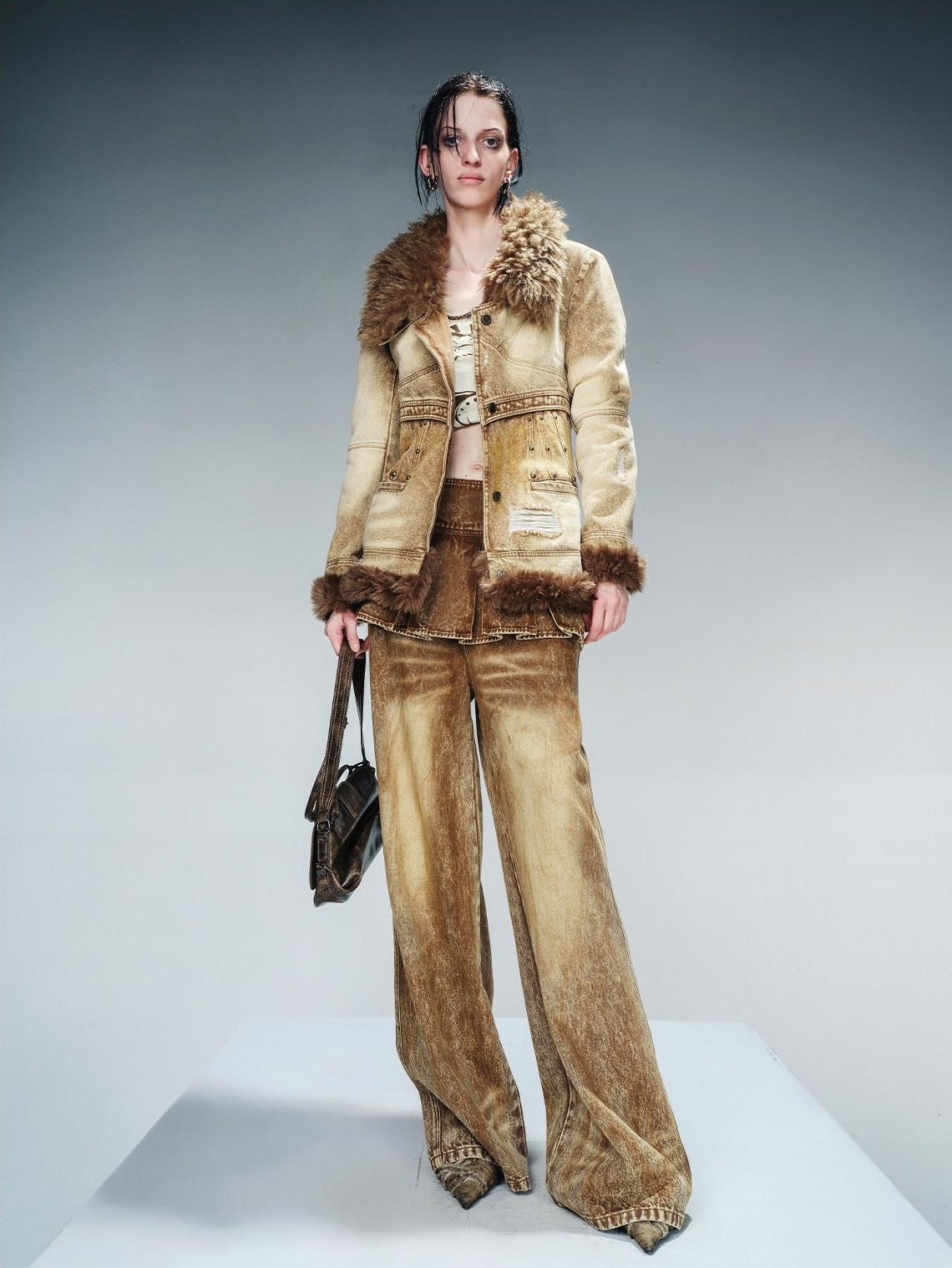 NORTH NODE Faux Fur Patchwork Quilted Slim Women&