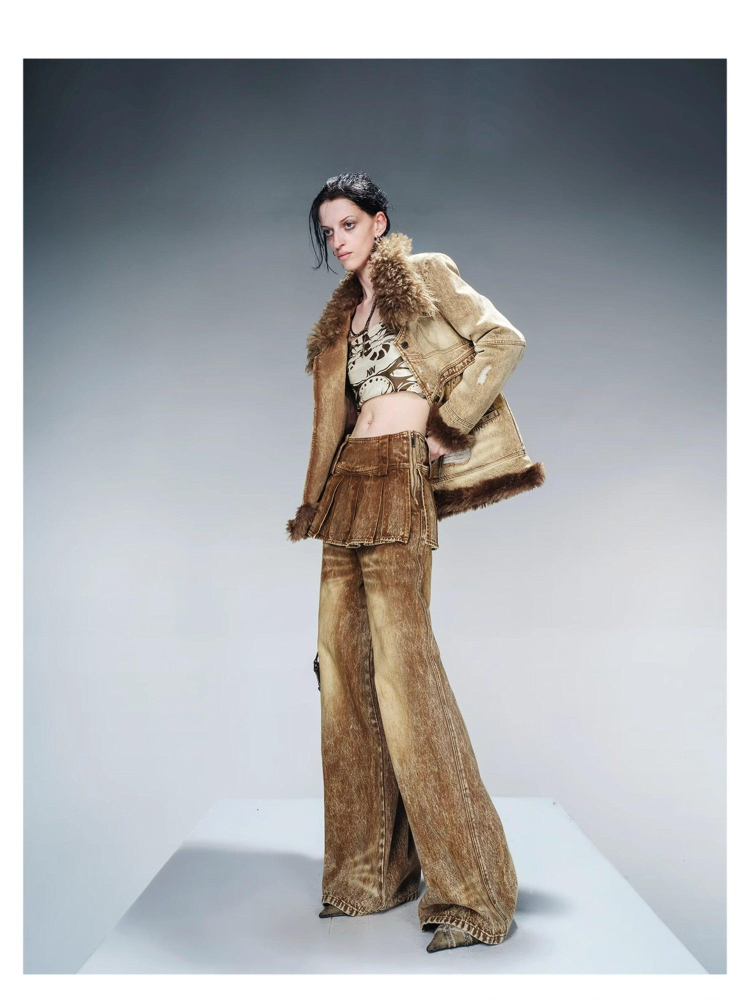 NORTH NODE Faux Fur Patchwork Quilted Slim Women&