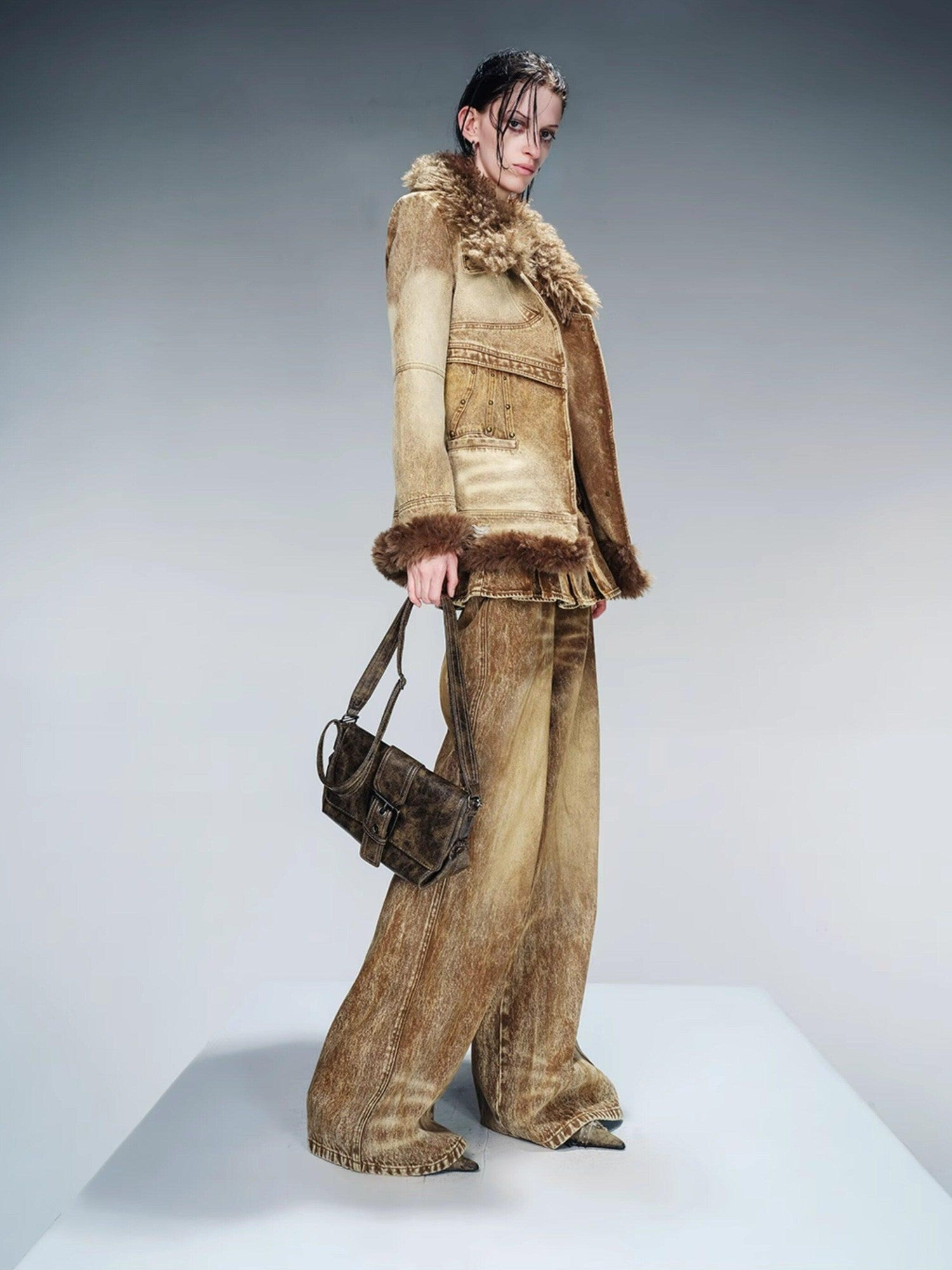 NORTH NODE Faux Fur Patchwork Quilted Slim Women&
