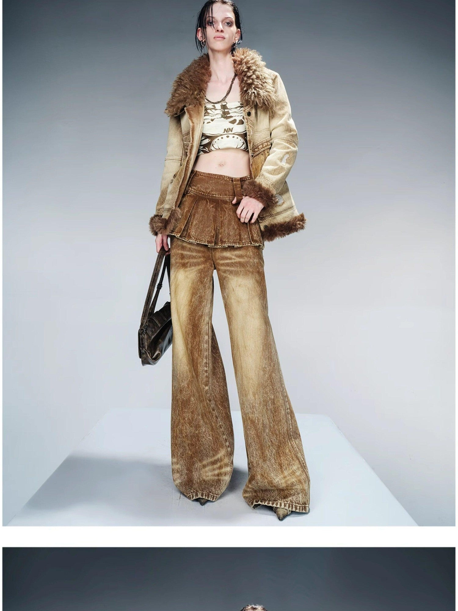 NORTH NODE Faux Fur Patchwork Quilted Slim Women&