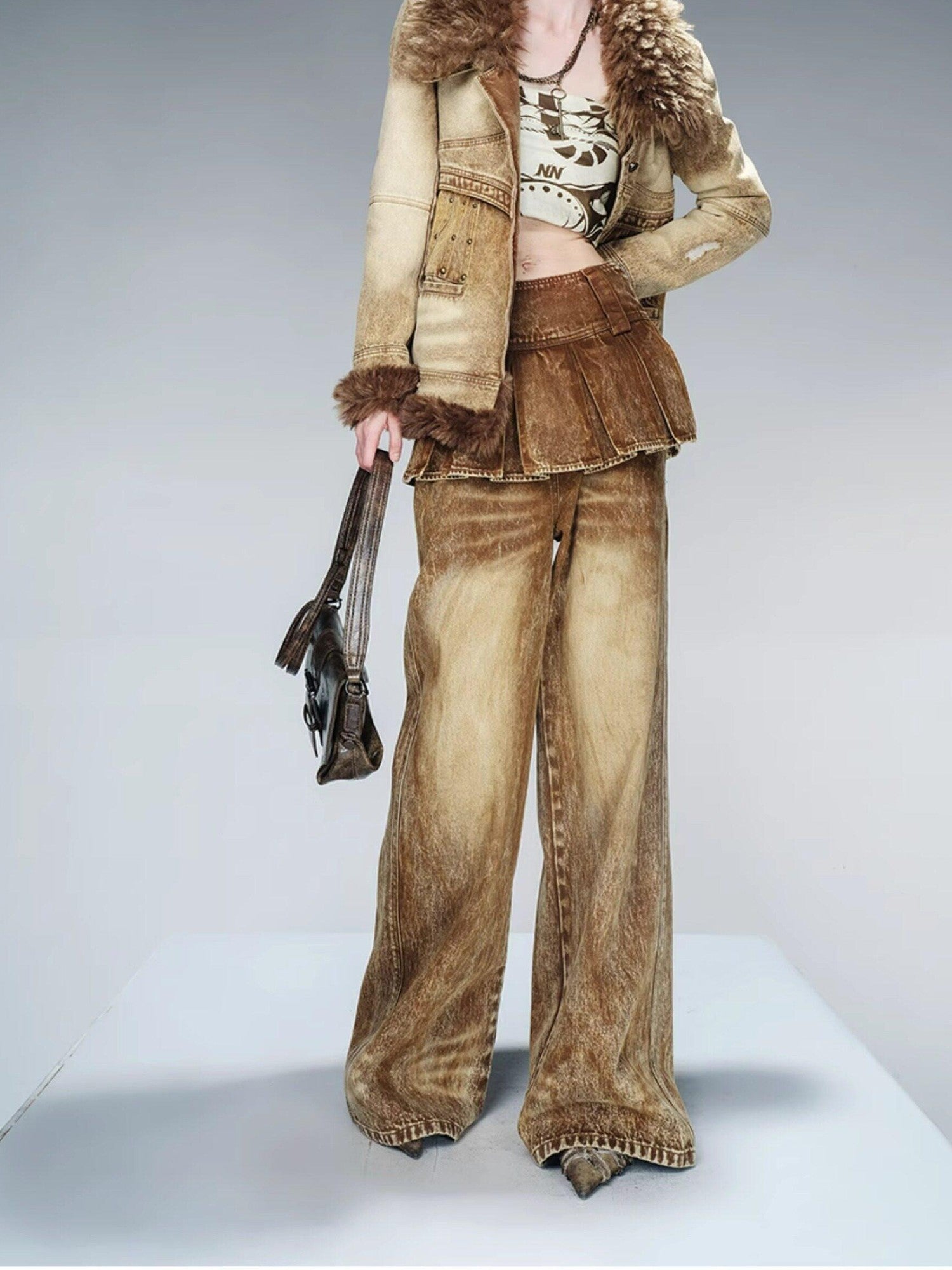 NORTH NODE Faux Fur Patchwork Quilted Slim Women&