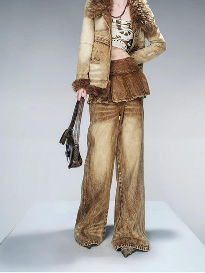 NORTH NODE Faux Fur Patchwork Quilted Slim Women&