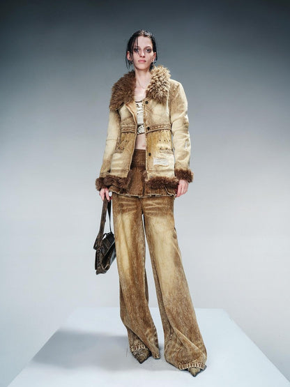 NORTH NODE Faux Fur Patchwork Quilted Slim Women&
