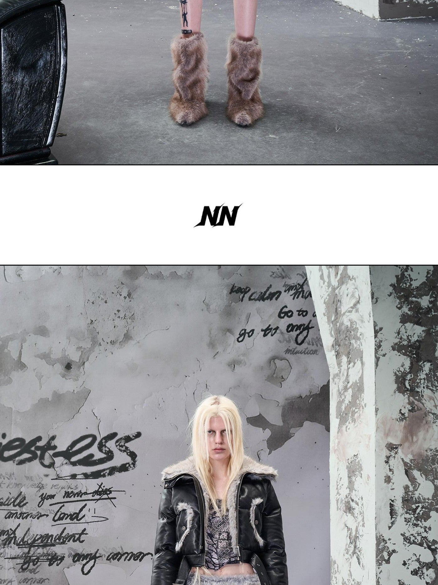 NORTH NODE Faux Fur Patchwork Quilted Zipper Collar Women&