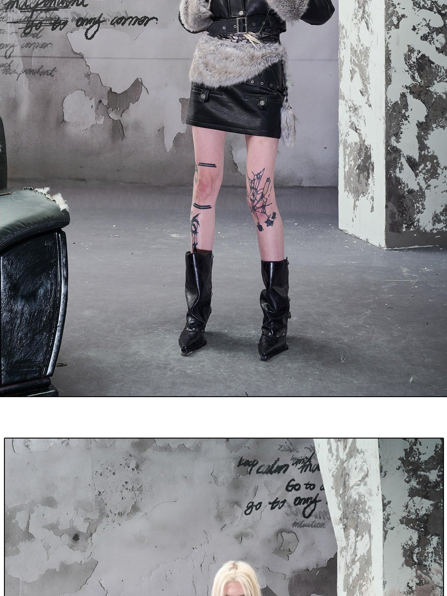 NORTH NODE Faux Fur Patchwork Quilted Zipper Collar Women&