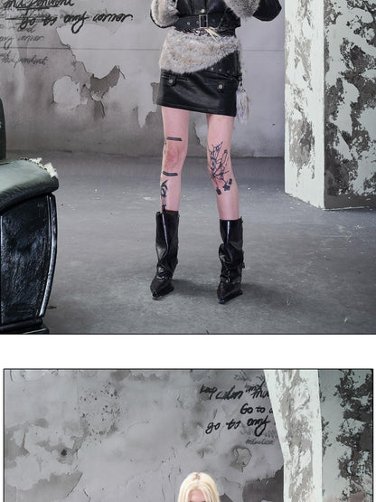 NORTH NODE Faux Fur Patchwork Quilted Zipper Collar Women&