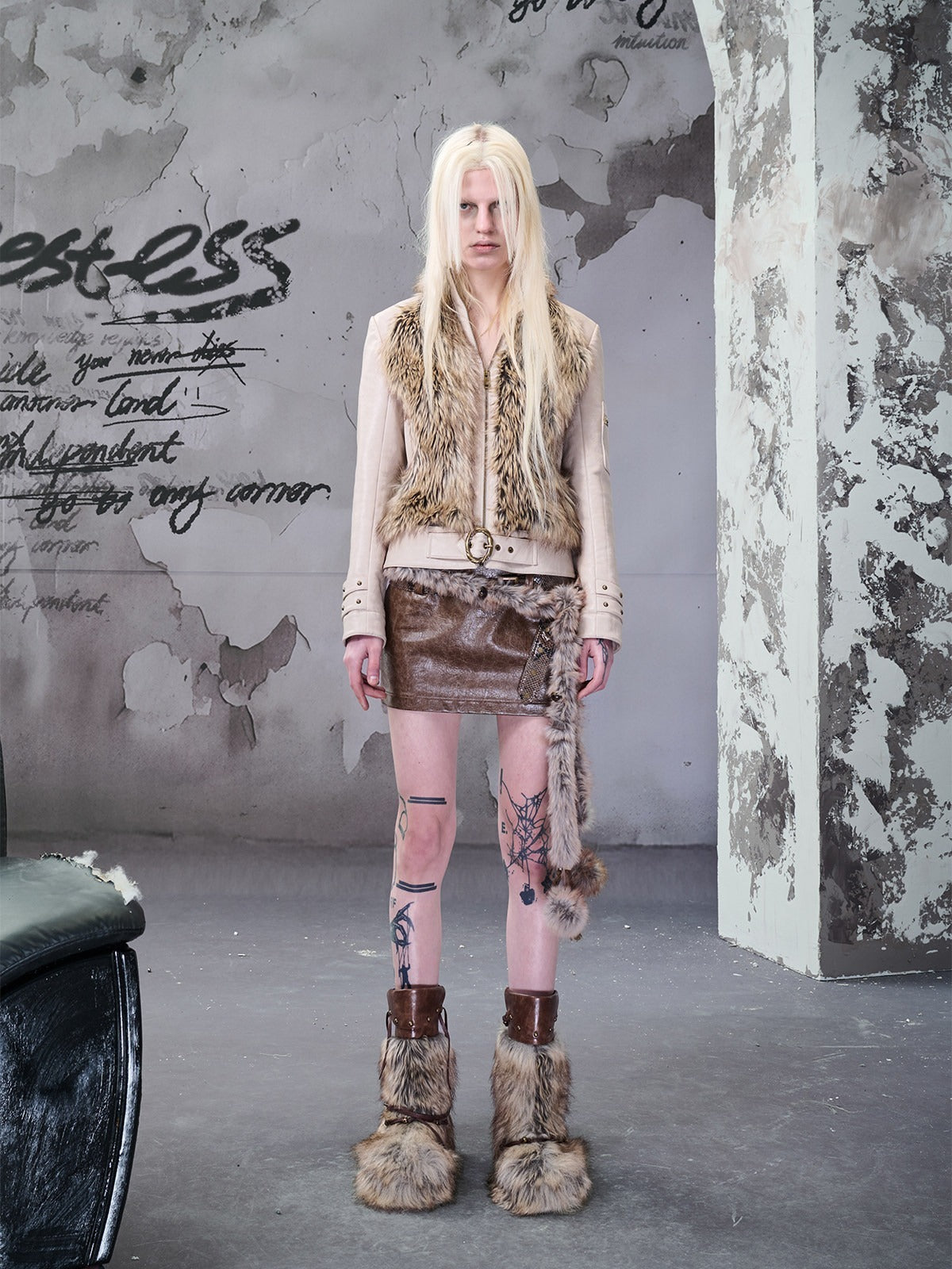 NORTH_NODE_Faux_Fur_Patchwork_Slim_Cropped_Zippered_Women&