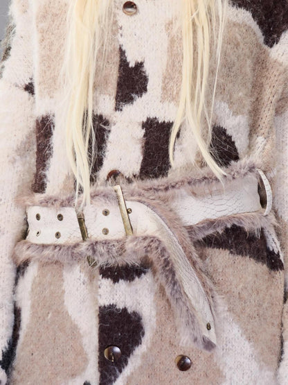 NORTH NODE Faux Fur Patchwork Snake Print Wide Women&