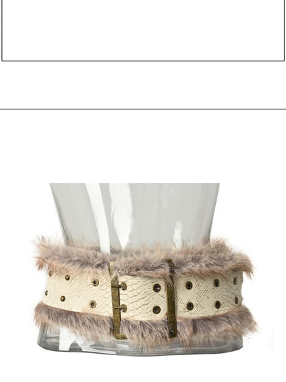 NORTH NODE Faux Fur Patchwork Snake Print Wide Women&
