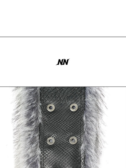 NORTH NODE Faux Fur Patchwork Snake Print Wide Women&