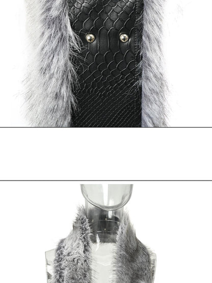 NORTH NODE Faux Fur Patchwork Snake Print Wide Women&