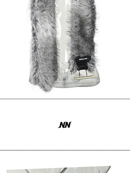 NORTH NODE Faux Fur Patchwork Snake Print Wide Women&