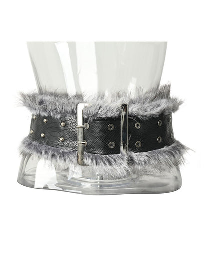 NORTH NODE Faux Fur Patchwork Snake Print Wide Women&