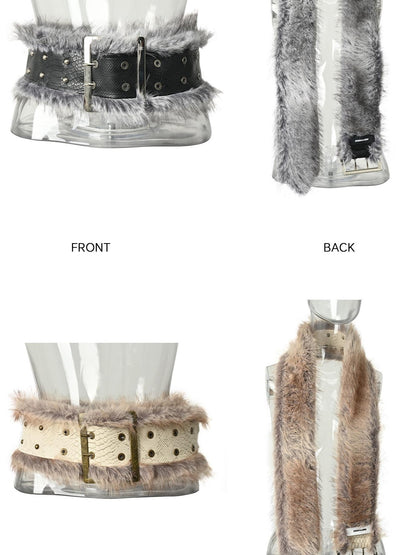 NORTH NODE Faux Fur Patchwork Snake Print Wide Women&
