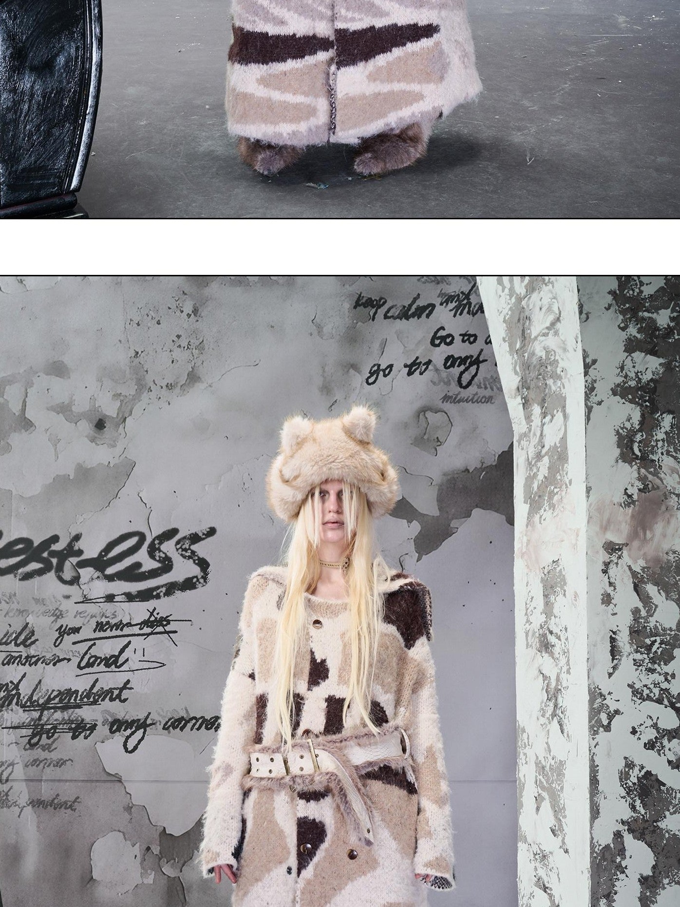 NORTH NODE Faux Fur Patchwork Snake Print Wide Women&
