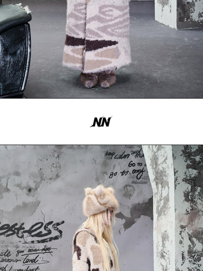 NORTH NODE Faux Fur Patchwork Snake Print Wide Women&