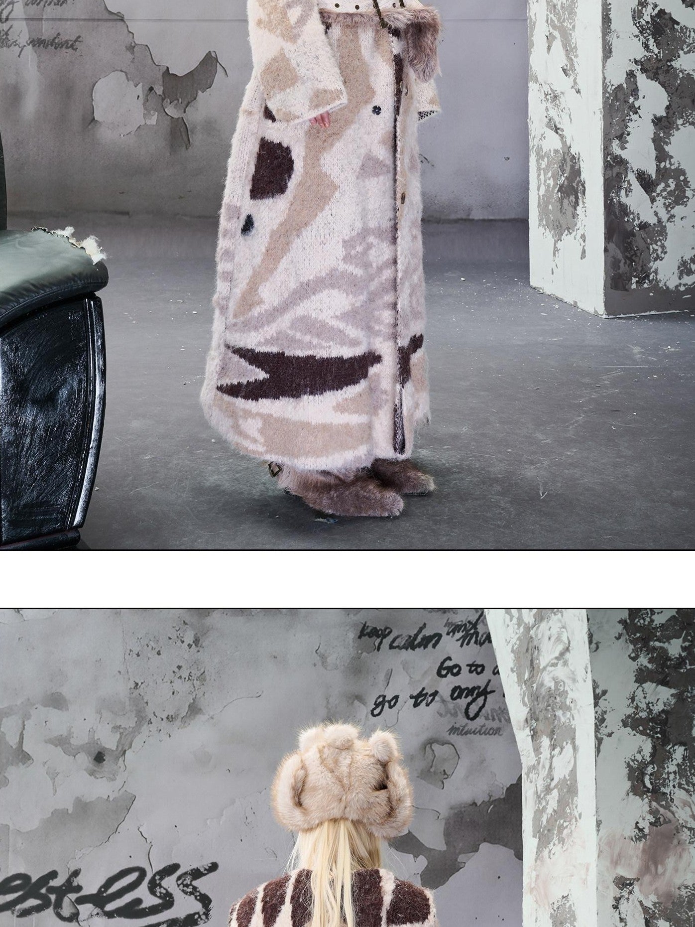 NORTH NODE Faux Fur Patchwork Snake Print Wide Women&