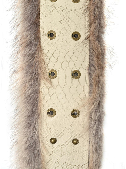 NORTH NODE Faux Fur Patchwork Snake Print Wide Women&