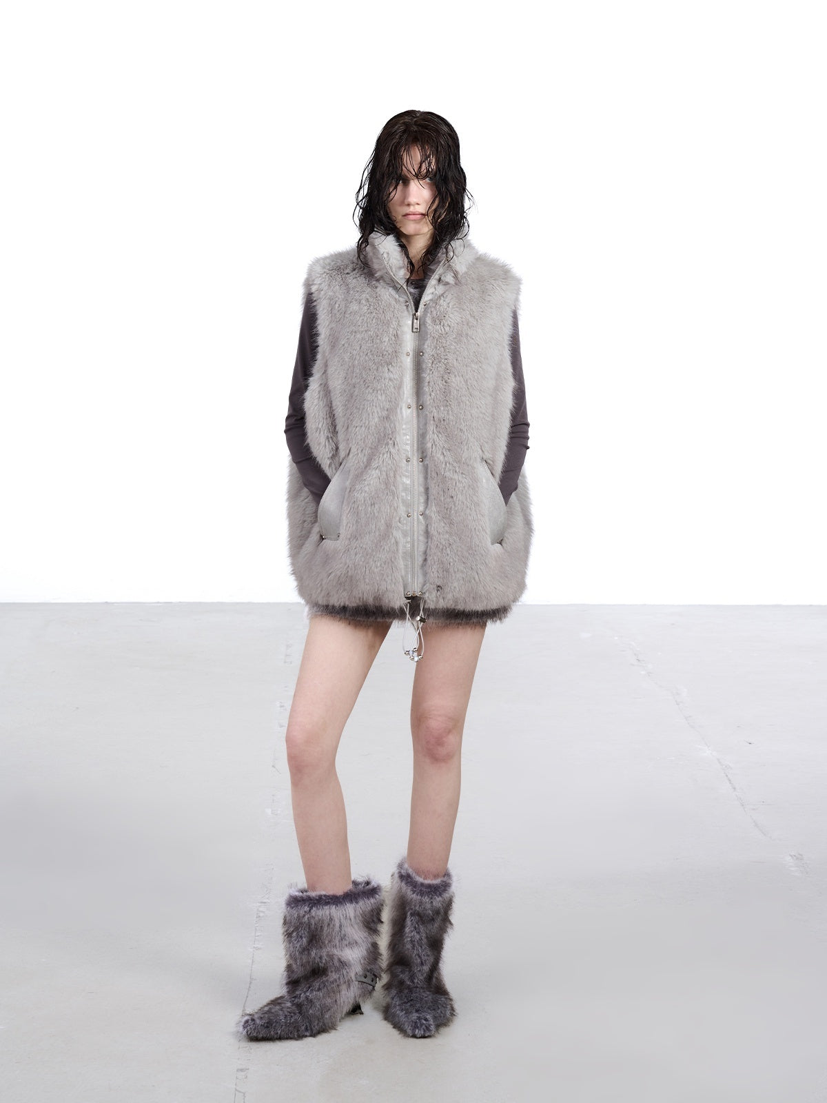 NORTH_NODE_Faux_Fur_Patchwork_Stand_Collar_Zip_Women&